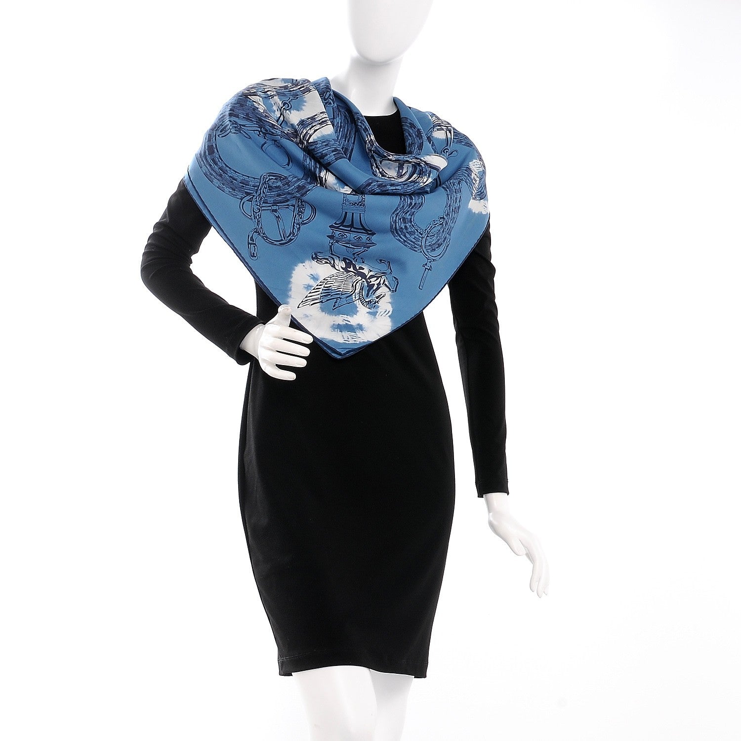 Hermes Silk Caducee Rock Tie and Dye Scarf 100 Blue Jean Marine 2 of 6