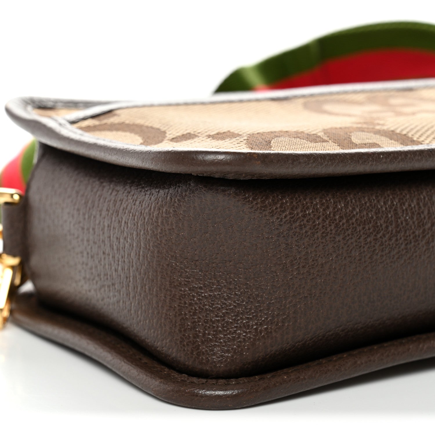 Gucci Monogram Jumbo GG Textured Dollar Calfskin Web Mini Crossbody Bag Camel Ebony New Acero 8 of 10