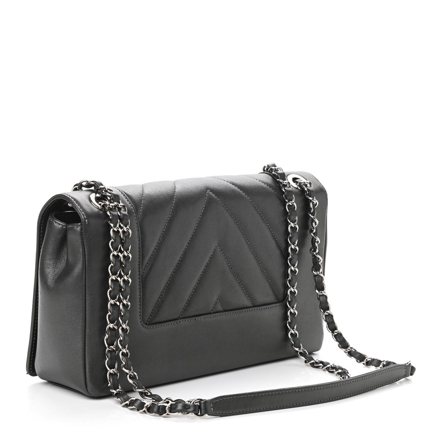 Sheepskin Chevron Quilted Vintage Mademoiselle Flap Dark Grey