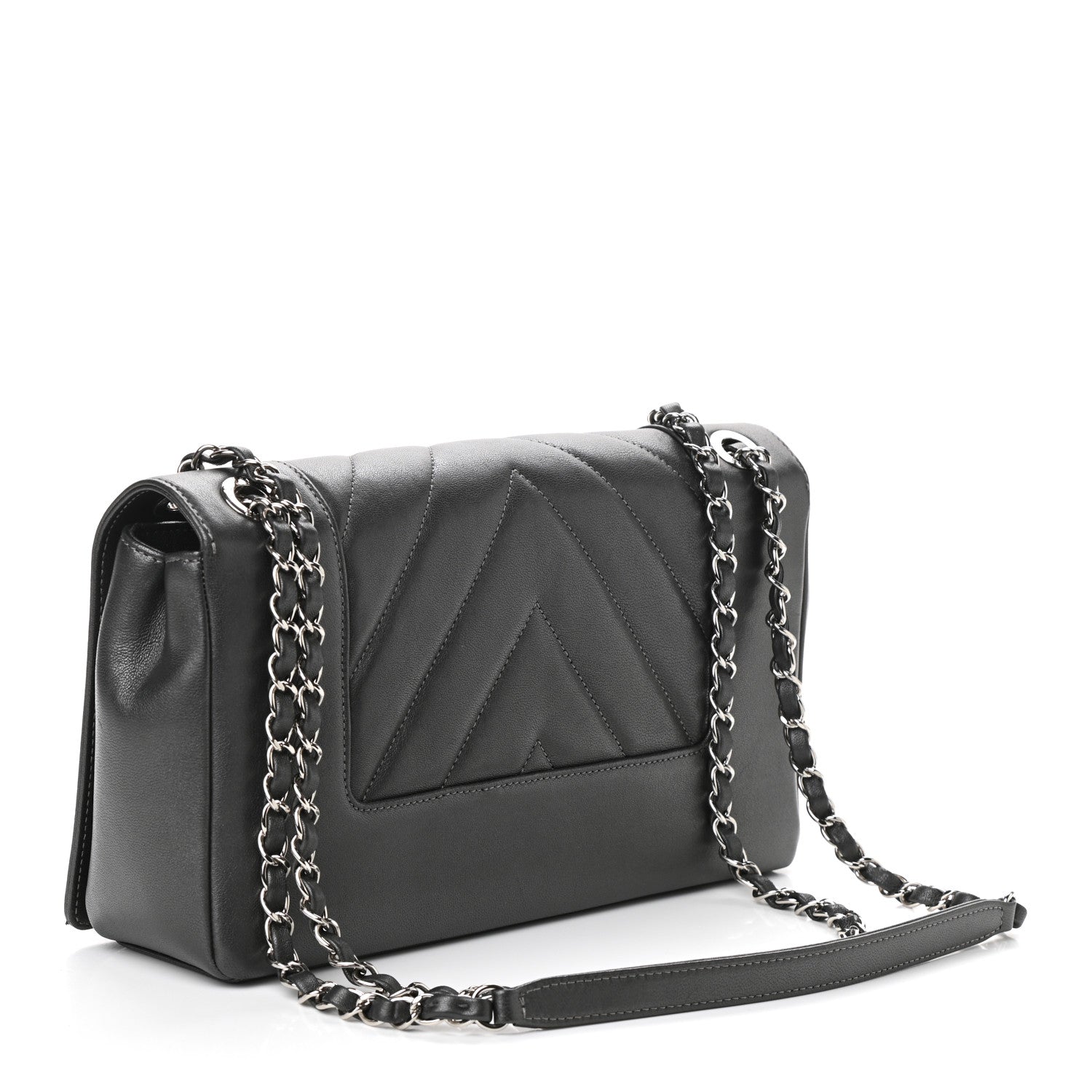 Chanel Sheepskin Chevron Quilted Vintage Mademoiselle Flap Dark Grey 3 of 10