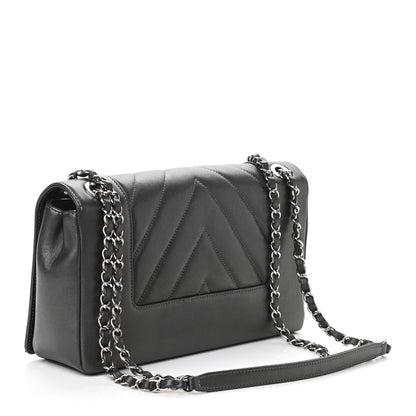 Chanel Sheepskin Chevron Quilted Vintage Mademoiselle Flap Dark Grey 3 of 10