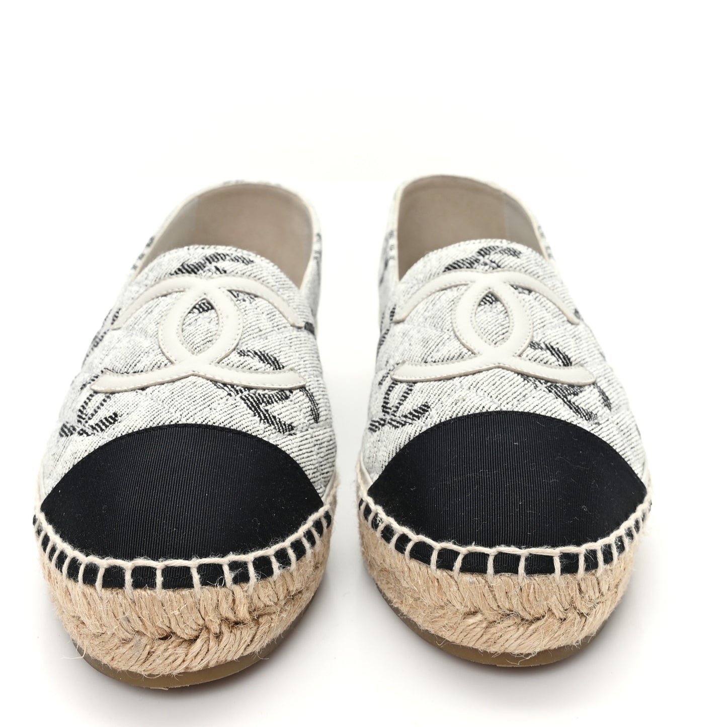 Cotton Jacquard Grosgrain CC Print Espadrilles 40 Grey Black
