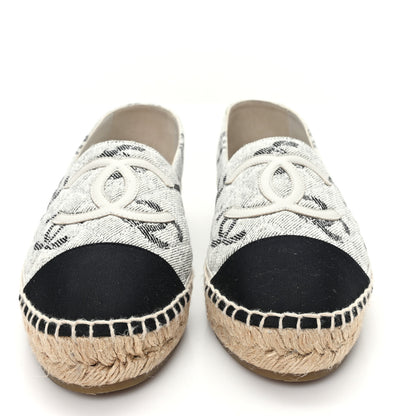 Chanel Cotton Jacquard Grosgrain CC Print Espadrilles 40 Grey Black 3 of 11