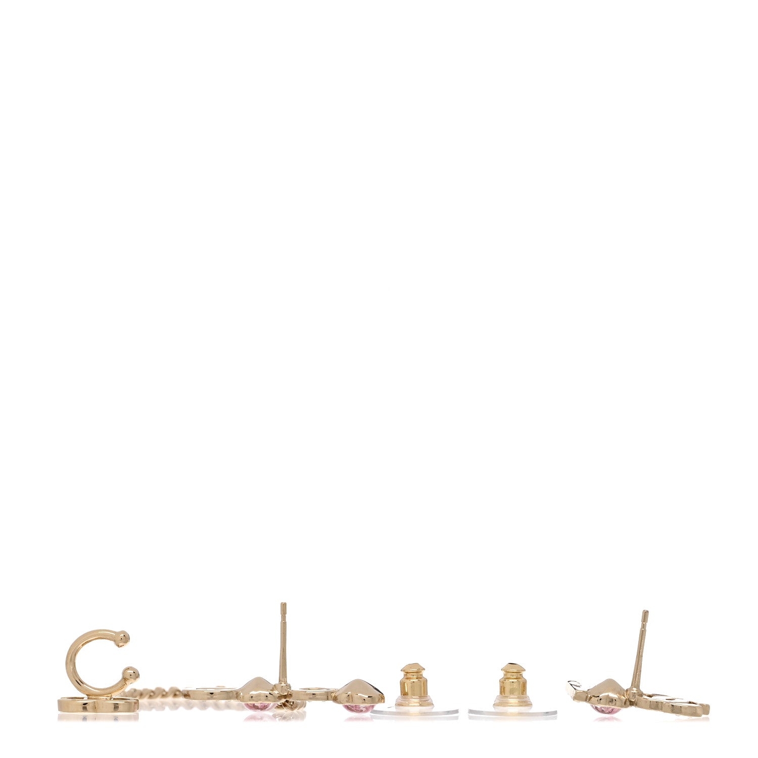 Chanel Metal Strass I Love Coco Heart Chain Climber Earrings Gold Pink 3 of 4