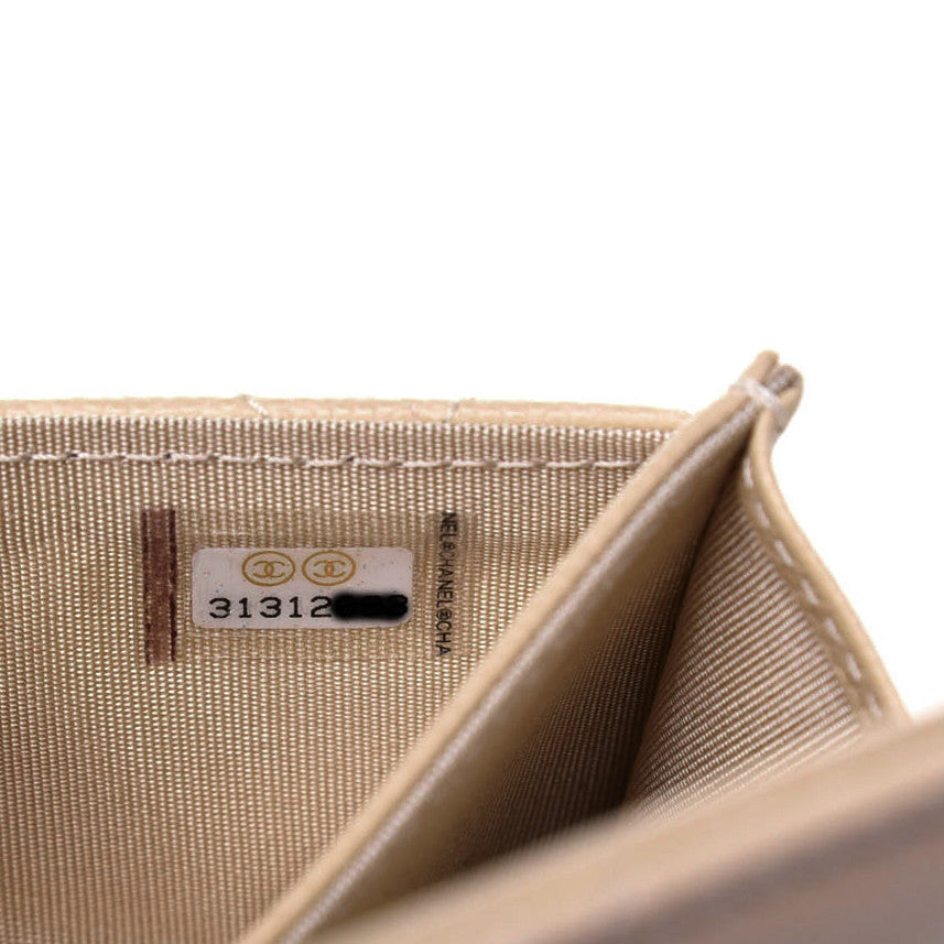 Caviar Pearl Quilted Coco Candy Flap Card Holder Beige
