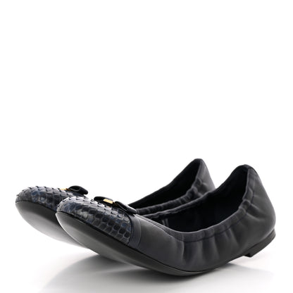 Louis Vuitton Snakeskin Nappa Elba Ballet Flats 37.5 Navy 3 of 14