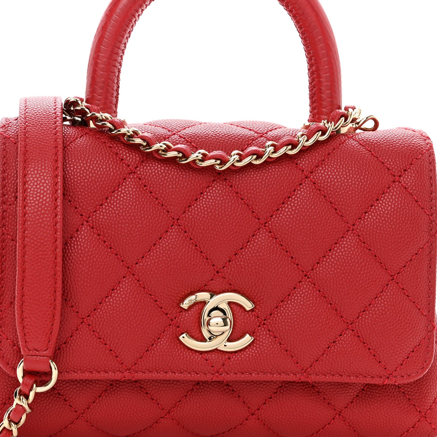 Caviar Quilted Lizard Embossed Extra Mini Coco Handle Flap Red
