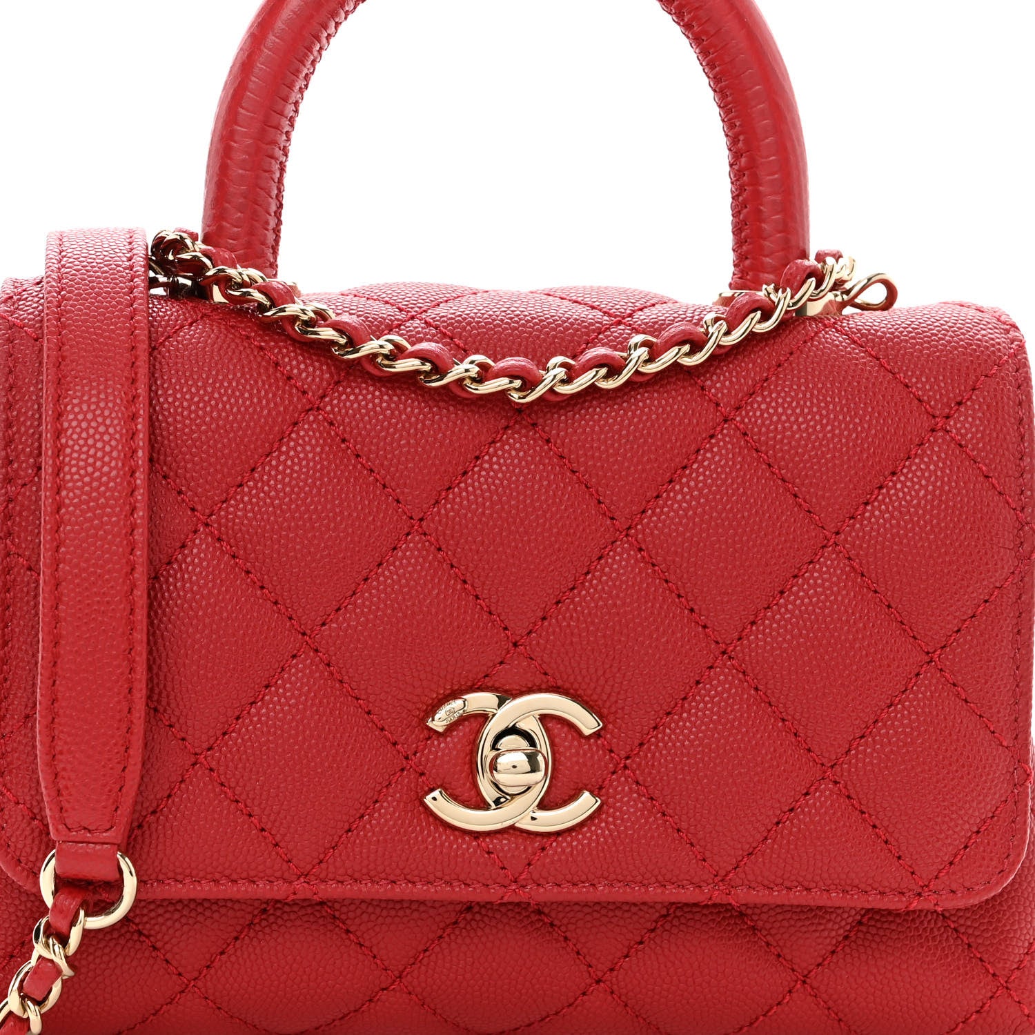 Chanel Caviar Quilted Lizard Embossed Extra Mini Coco Handle Flap Red 7 of 9