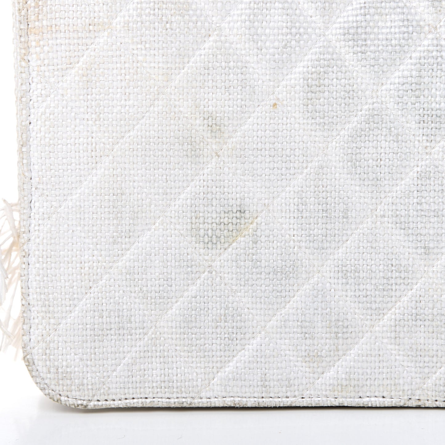 Woven Raffia Quilted CC Fringe Flap White