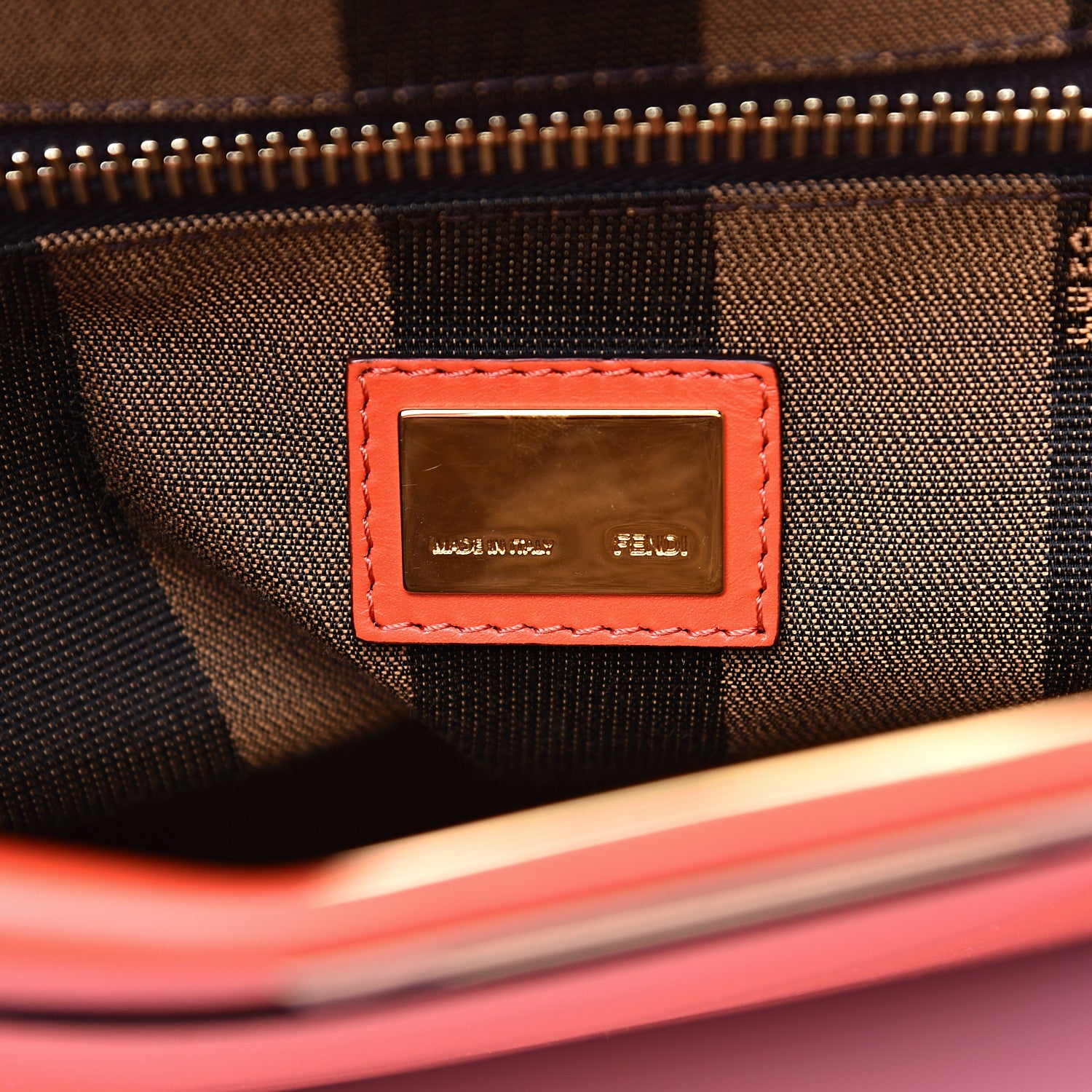 Fendi Vitello Morgan Fabric Jacquard Pequin Medium Peekaboo Iconic Satchel Papavero Tobacco Black 5 of 8