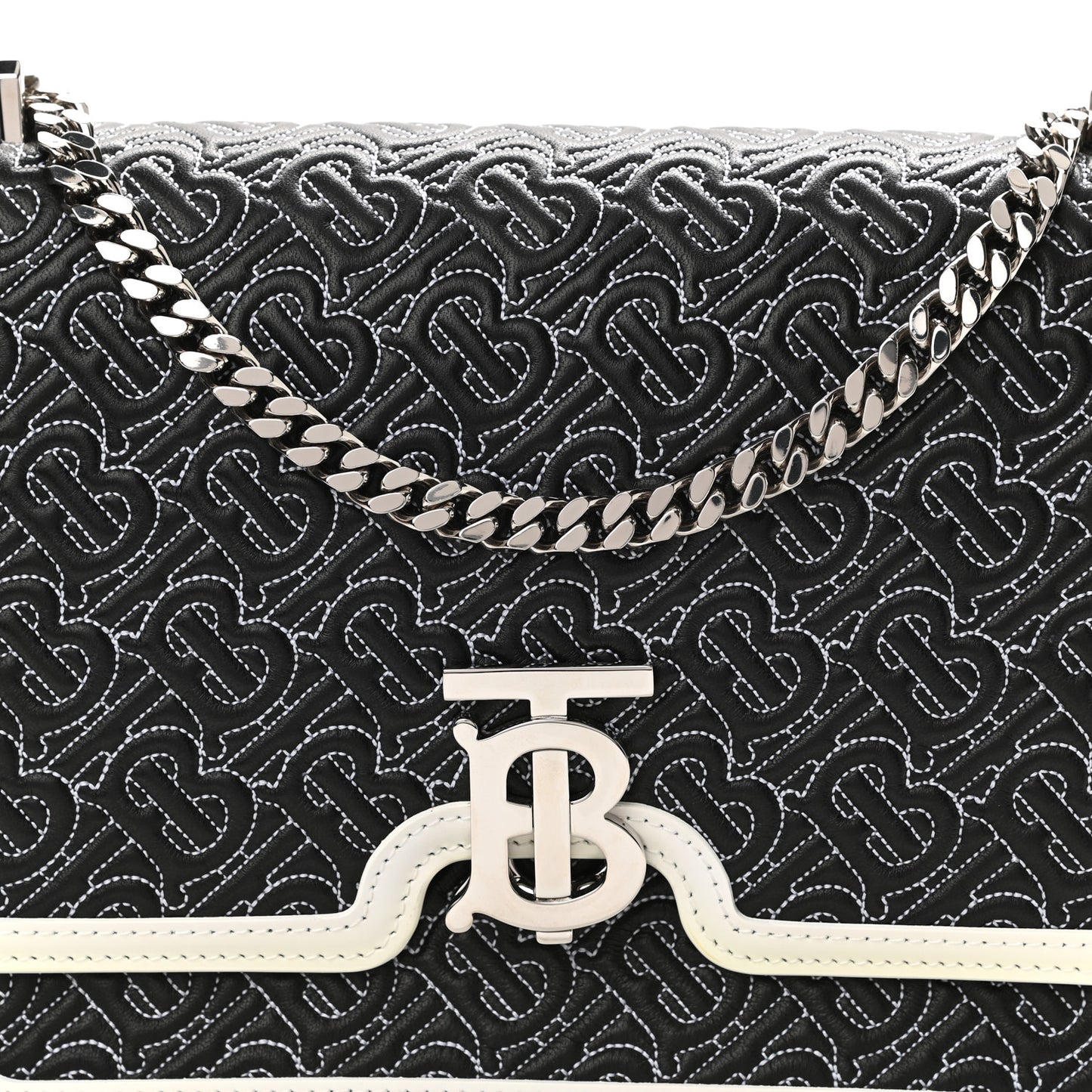 Calfskin Monogram Embossed Medium TB Chain Bag Black White