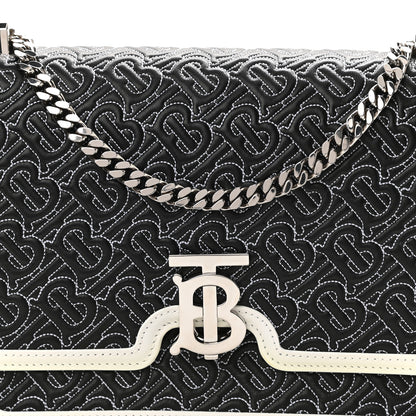 Burberry Calfskin Monogram Embossed Medium TB Chain Bag Black White 7 of 9