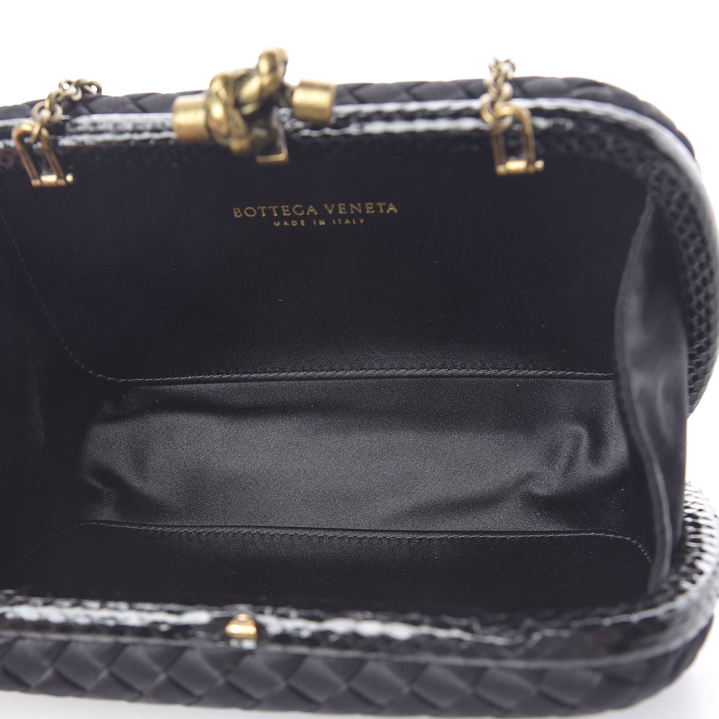 Satin Ayers Intrecciato Chain Knot Clutch Black