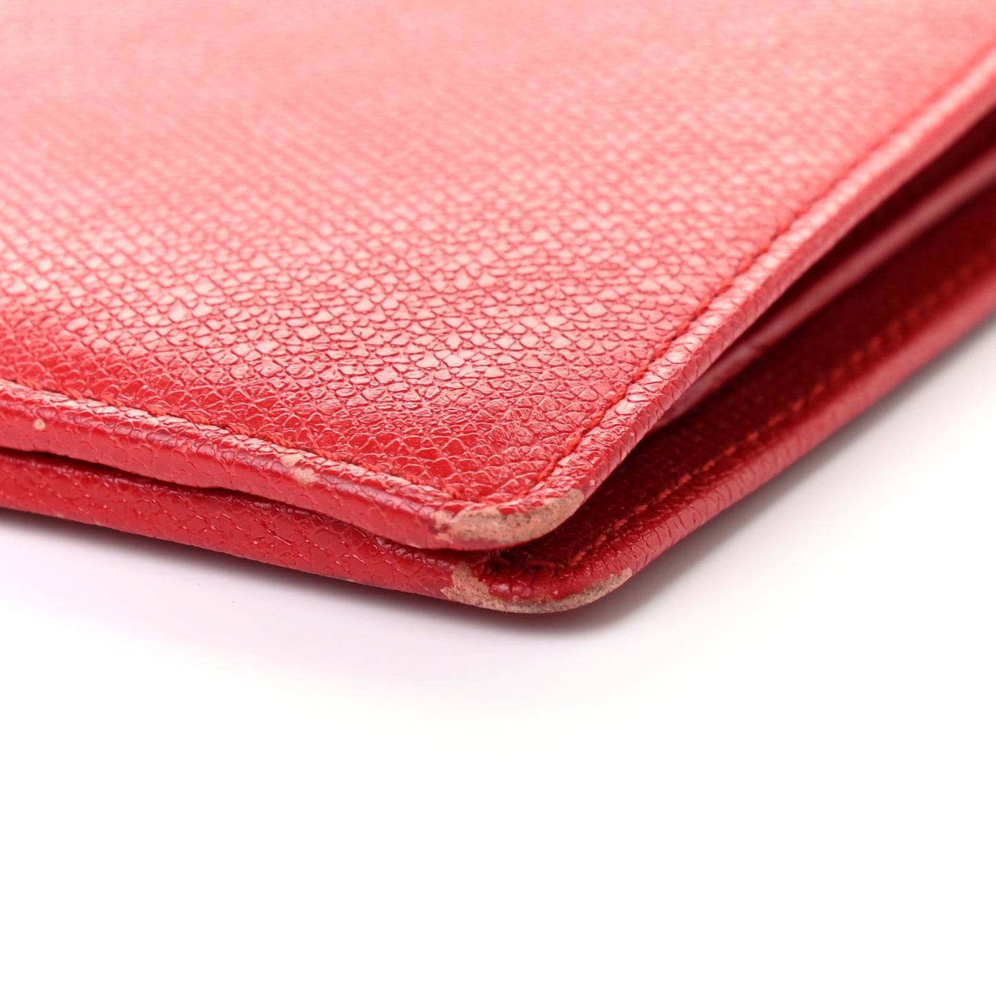 Grained Calfskin CC Button Yen Wallet Red