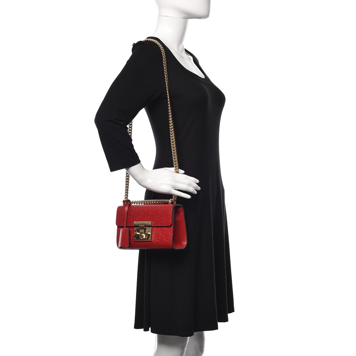 Guccissima Small Padlock Shoulder Bag Hibiscus Red