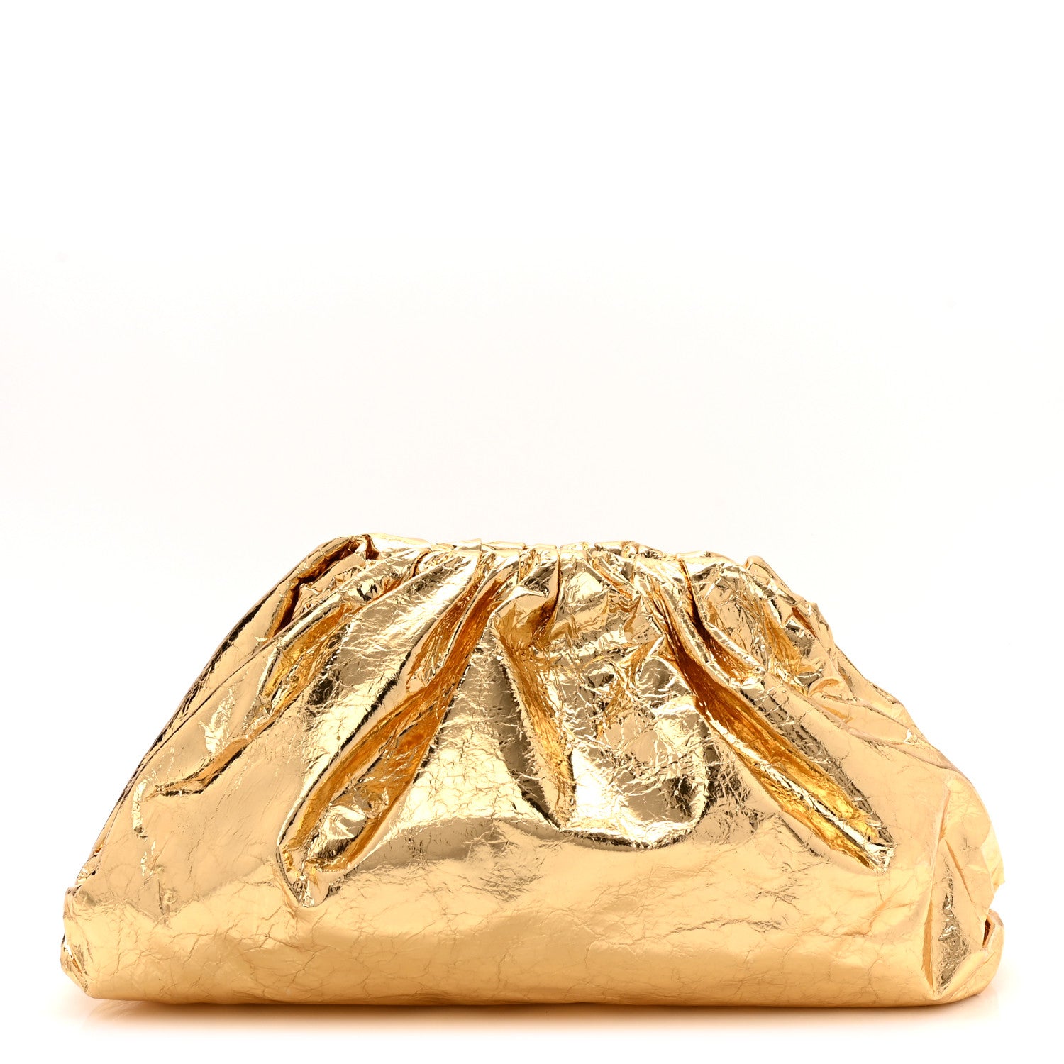 Bottega Veneta Metallic Crinkled Lambskin The Pouch Oversized Clutch Oro 1 of 10