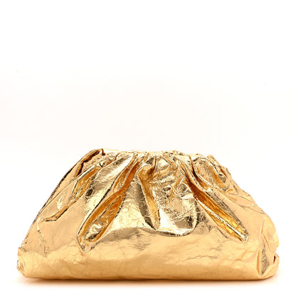 Bottega Veneta Metallic Crinkled Lambskin The Pouch Oversized Clutch Oro 1 of 10