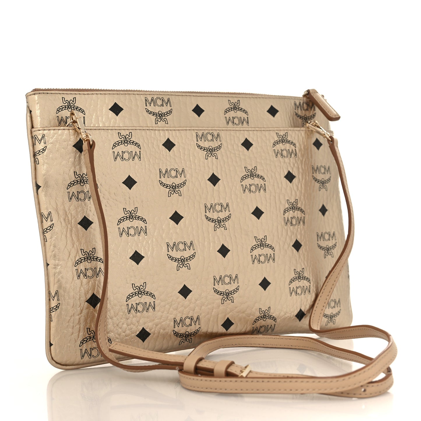 Metallic Visetos Medium Crossbody Pouch Berline Gold