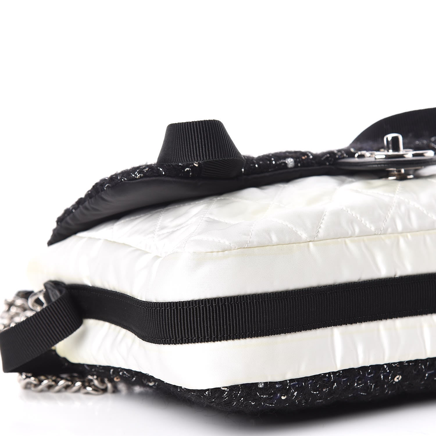 Chanel Tweed Nylon Quilted Astronaut Essentials Flap Black White 9 of 20