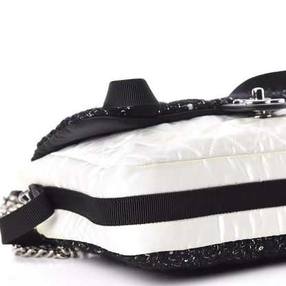 Chanel Tweed Nylon Quilted Astronaut Essentials Flap Black White 9 of 20