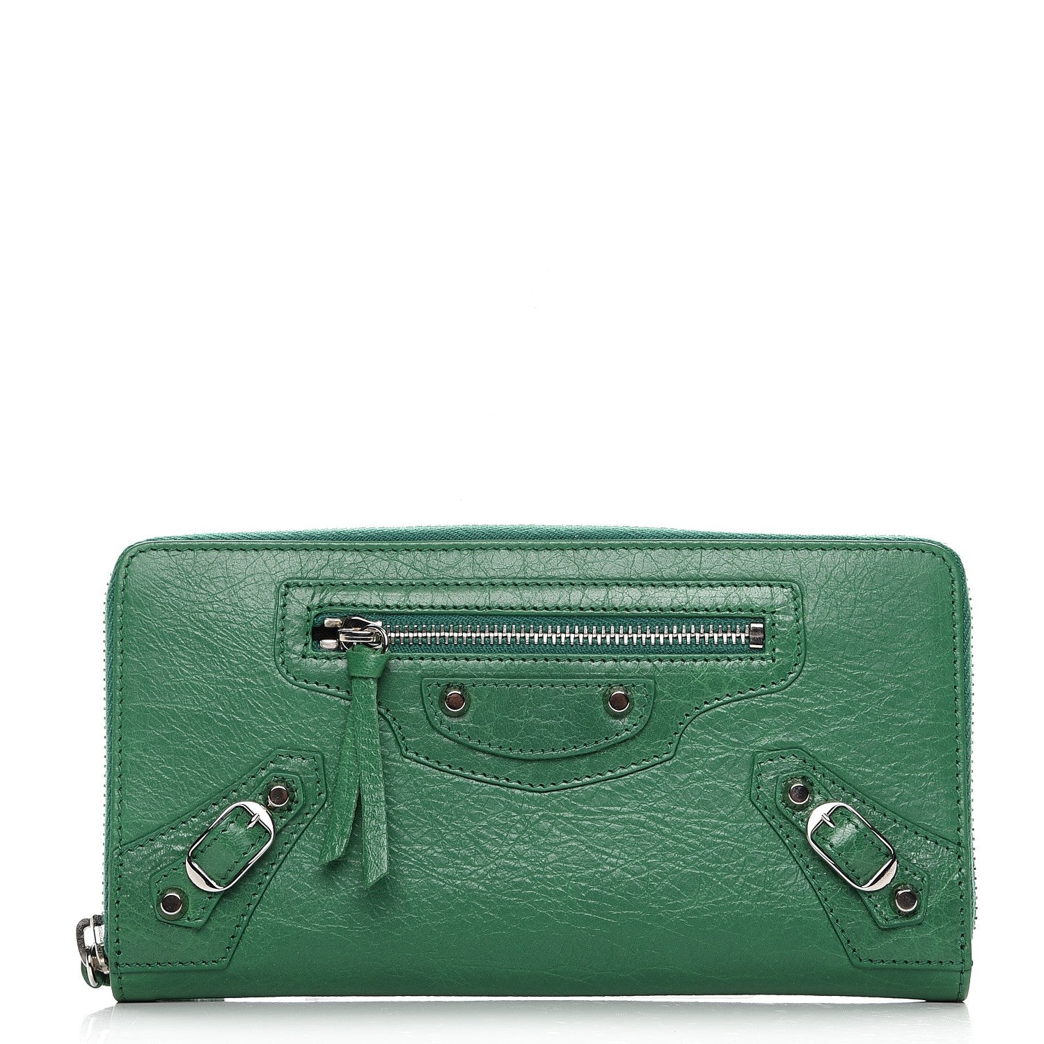 Balenciaga Agneau Classic Silver Hardware Continental Zip Around Wallet Emeraud 1 of 6