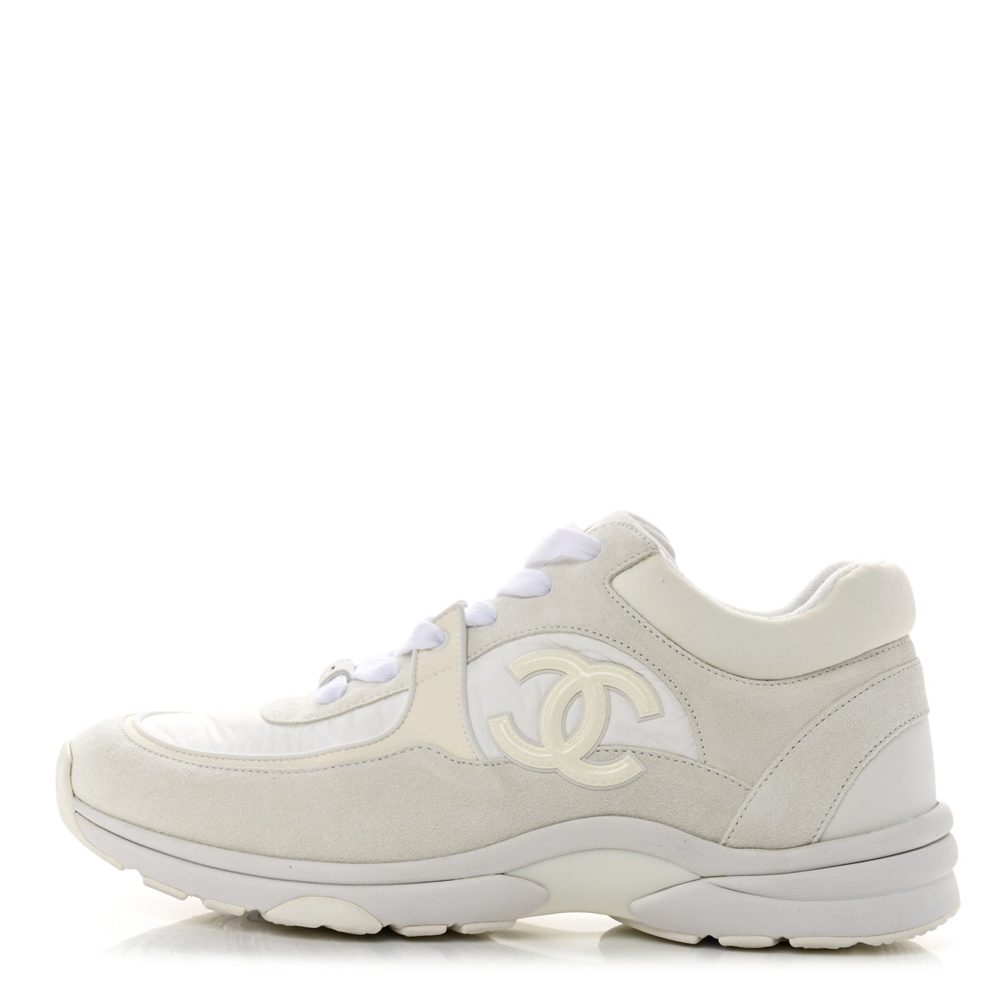 Suede Calfskin Fabric CC Sneakers 39.5 White