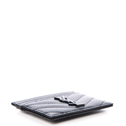 Saint Laurent Grain De Poudre Matelasse Chevron Monogram Credit Card Case Black 4 of 8