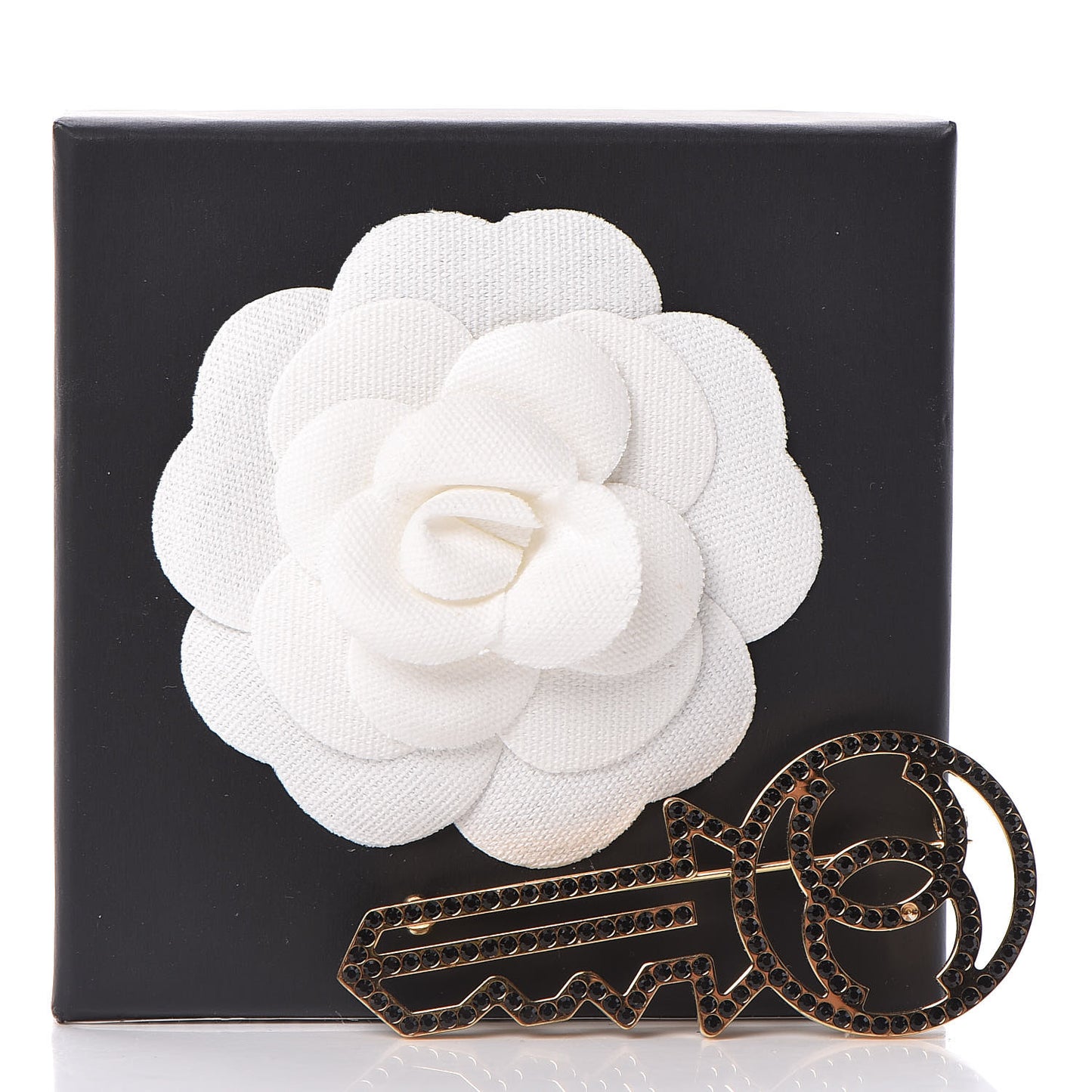 Crystal CC Key Brooch Black Gold