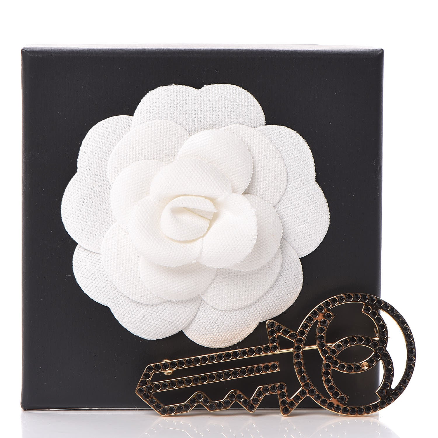 Chanel Crystal CC Key Brooch Black Gold 6 of 6