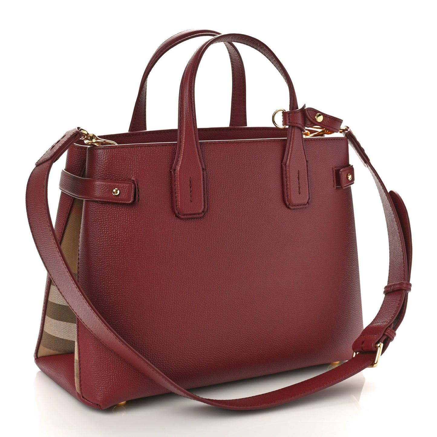 Grainy Calfskin House Check Small Banner Tote Mahogany Red