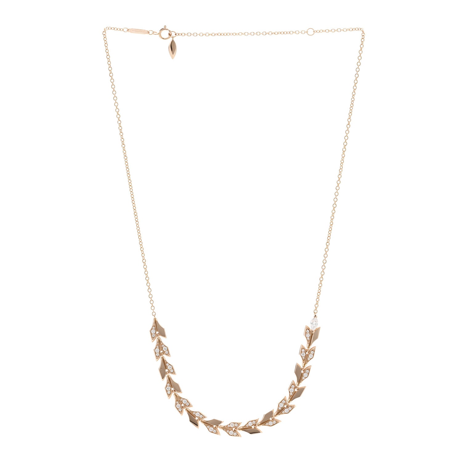 Tiffany 18K Rose Gold Diamond Victoria Vine East West Necklace 3 of 5