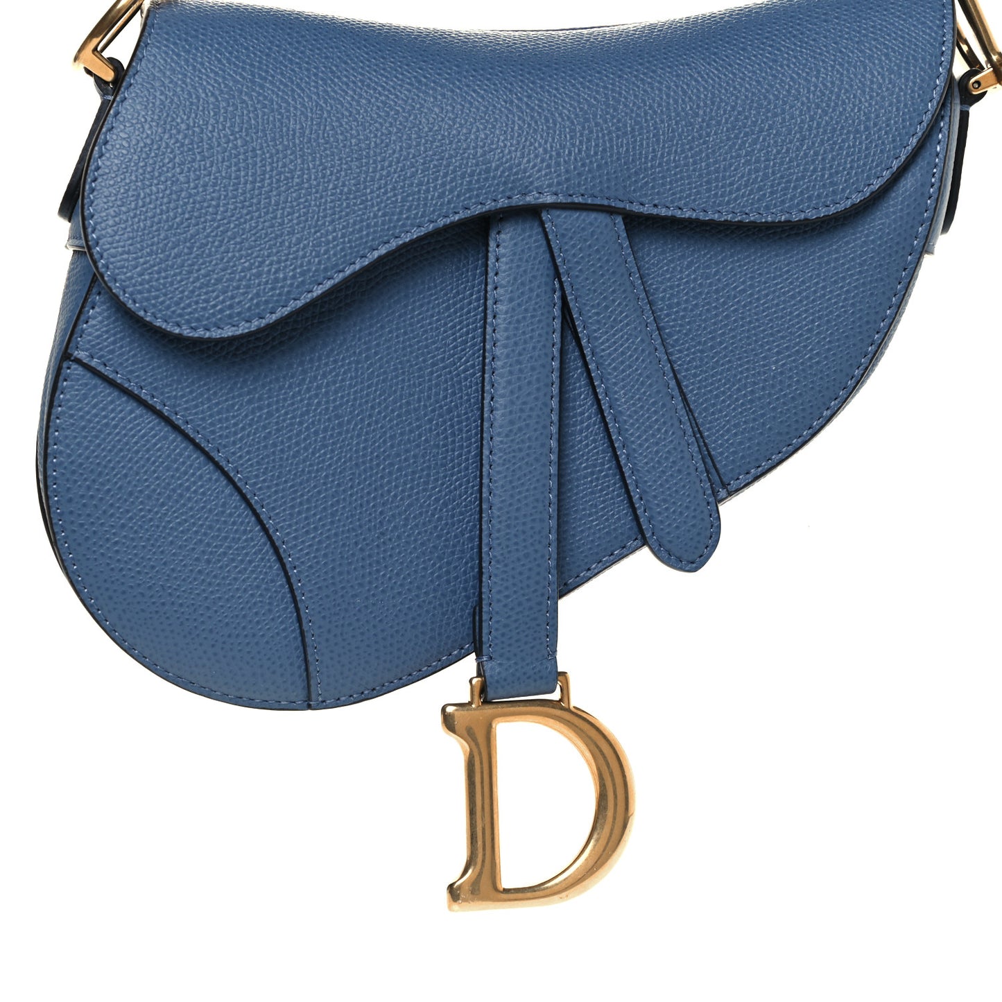 Grained Calfskin Mini Saddle Bag Denim Blue