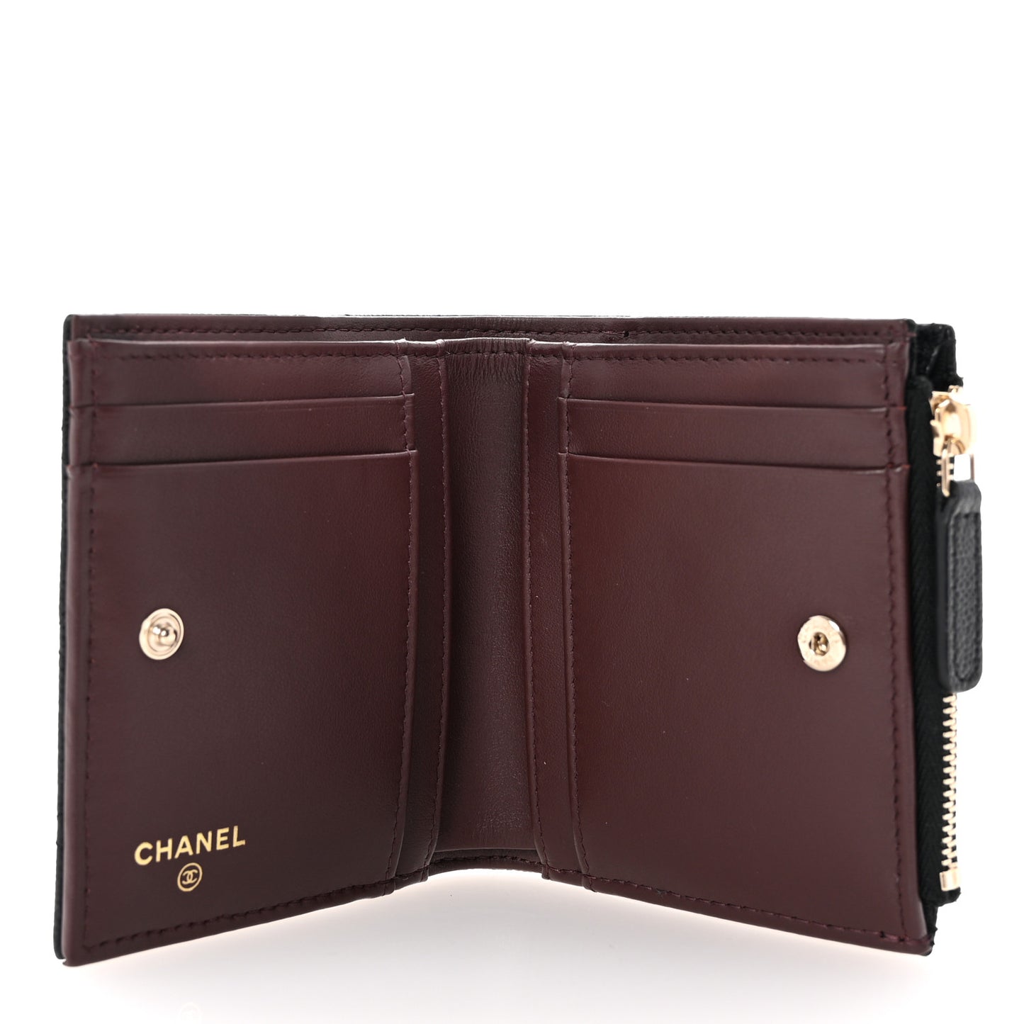 Caviar Quilted CC Zip Compact Wallet Black
