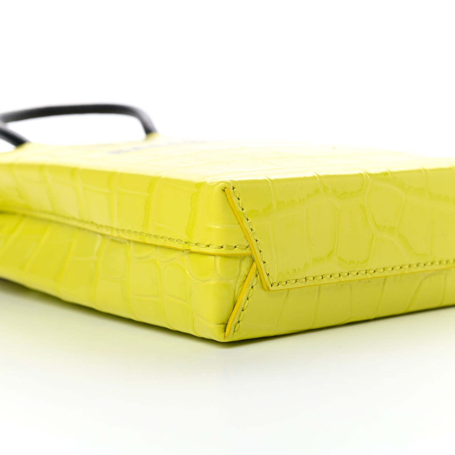 Balenciaga Calfskin Crocodile Embossed Logo Shopping Phone Holder Bag Lime 9 of 10