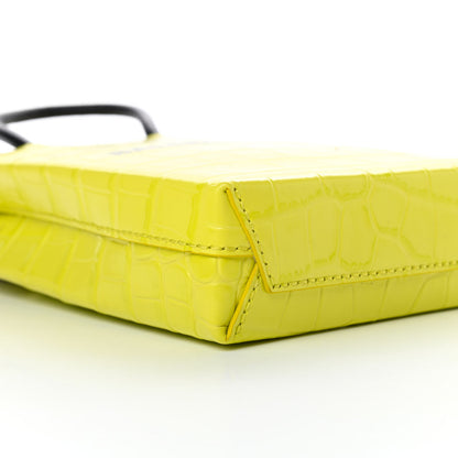Balenciaga Calfskin Crocodile Embossed Logo Shopping Phone Holder Bag Lime 9 of 10