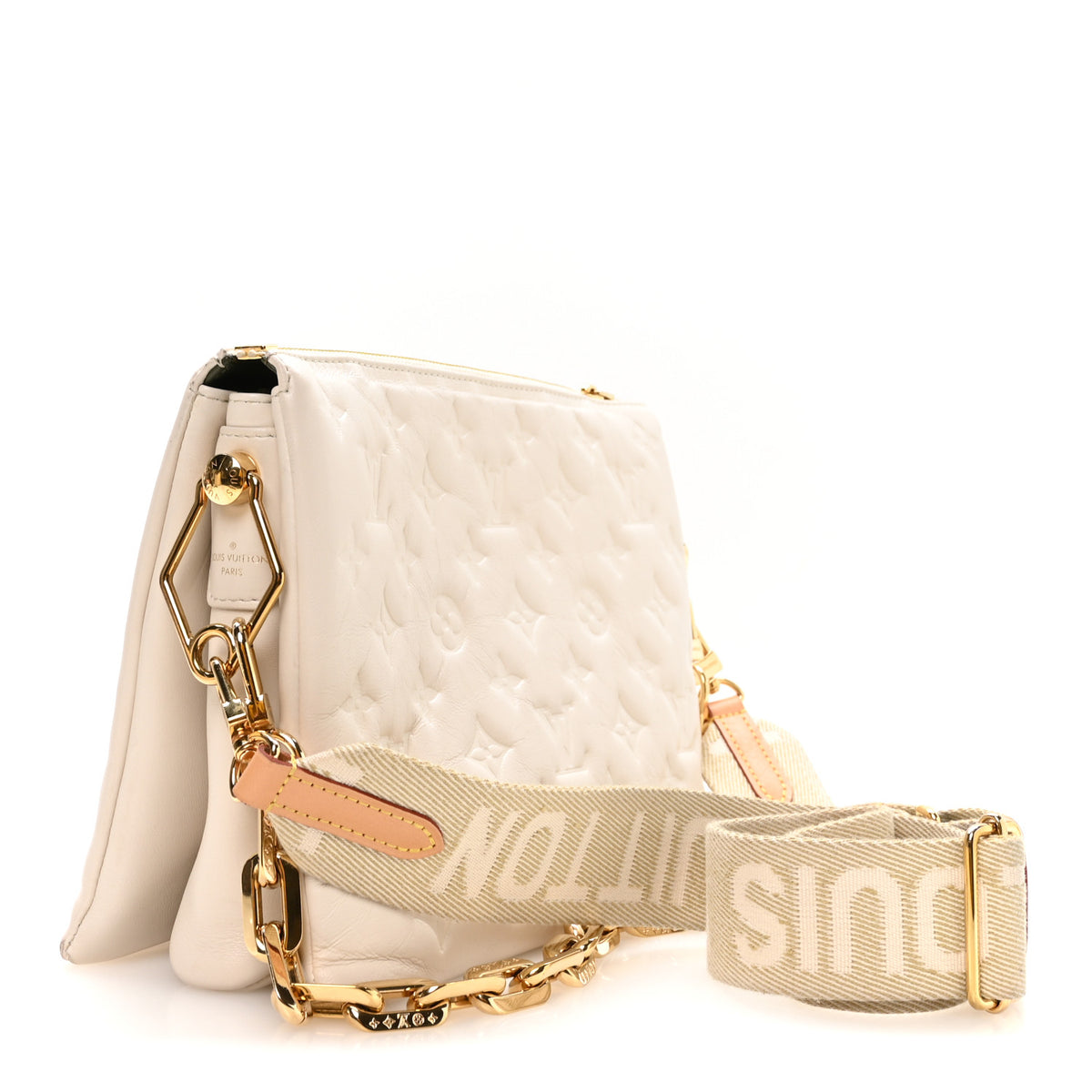 Lambskin Embossed Monogram Coussin PM Beige Cream