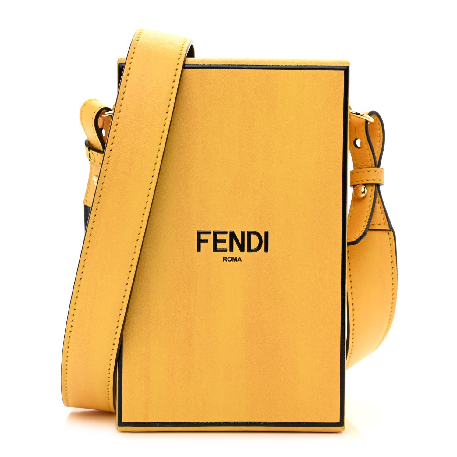 Fendi Vitello Fluffy Logo Vertical Box Yellow Box Black 1 of 9