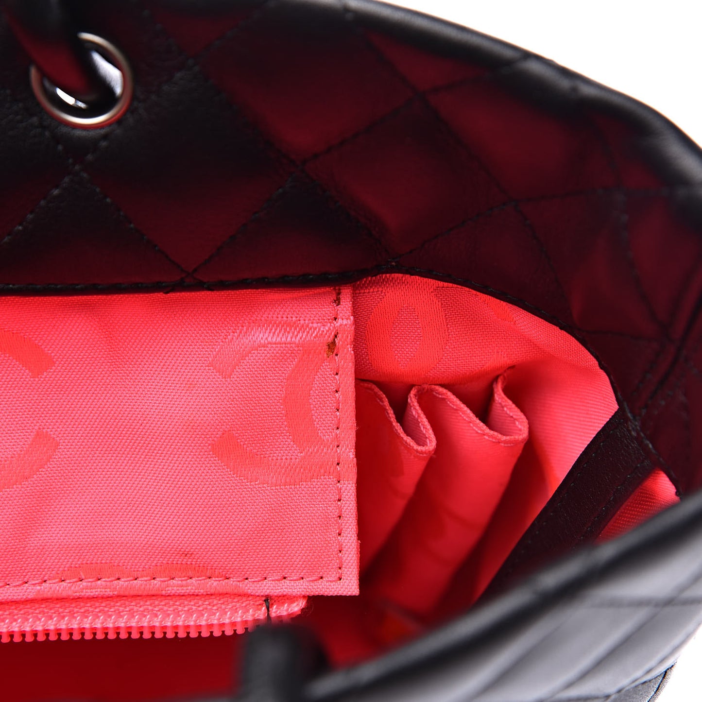 Calfskin Quilted Medium Cambon Tote Black White