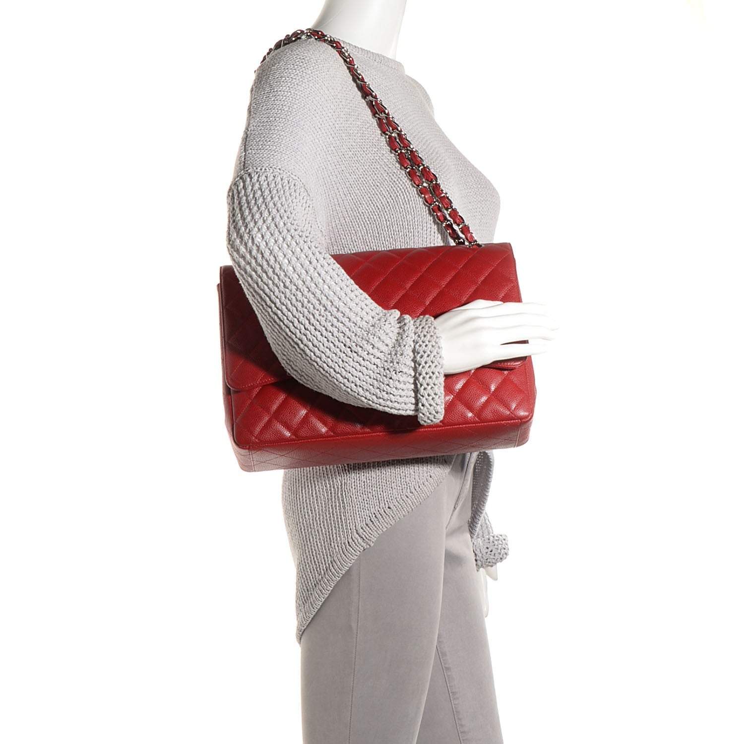 Chanel Caviar Quilted Maxi Single Flap Red 2 of 9