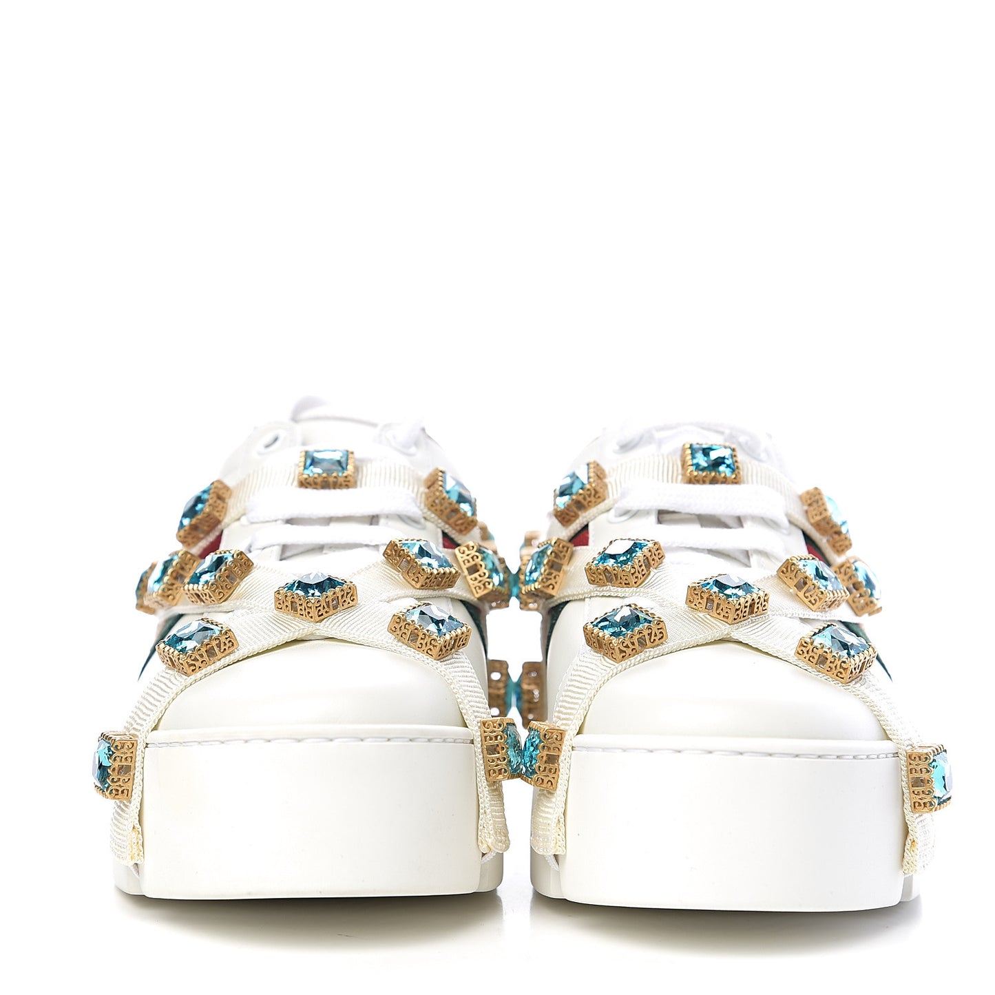 Calfskin Removable Crystals Bee Embroidered Ace Platform Sneakers 37.5 White