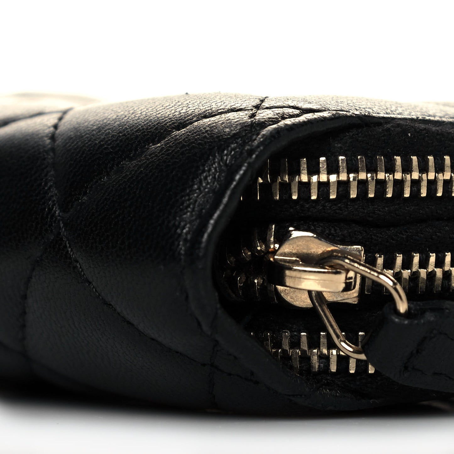 Quilted Medium Gusset Double Zip Around Black