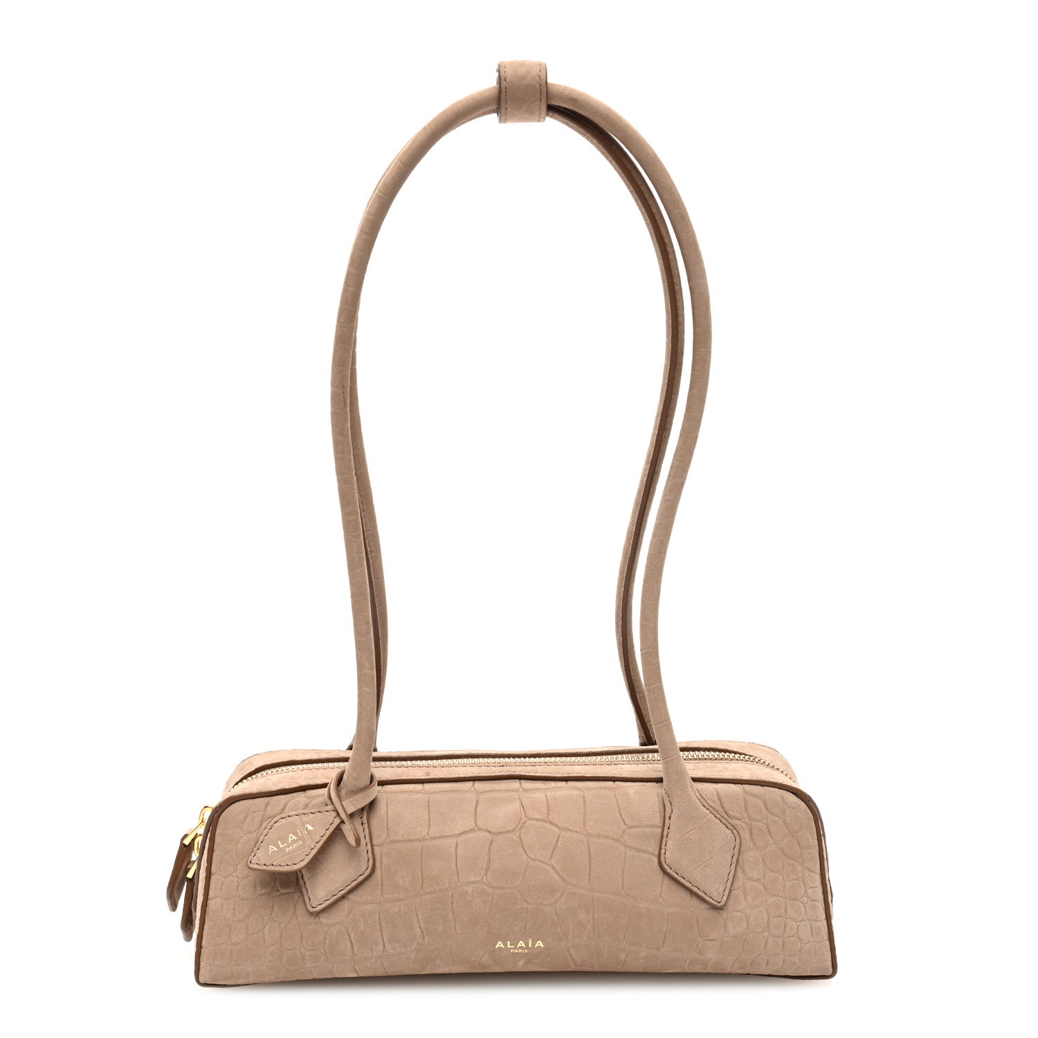 Alaia Nubuck Crocodile Embossed Small Le Teckel Bag Grege 1 of 10