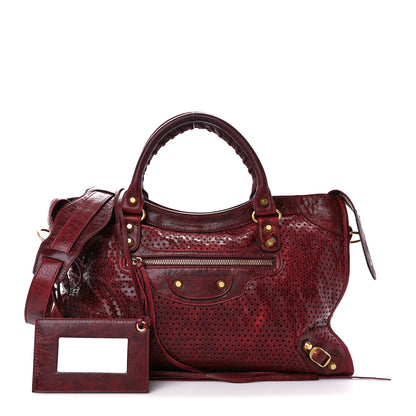 Balenciaga Agneau Laser Cut Cross Classic Gold Hardware City Rouge Lie De Vin 1 of 12