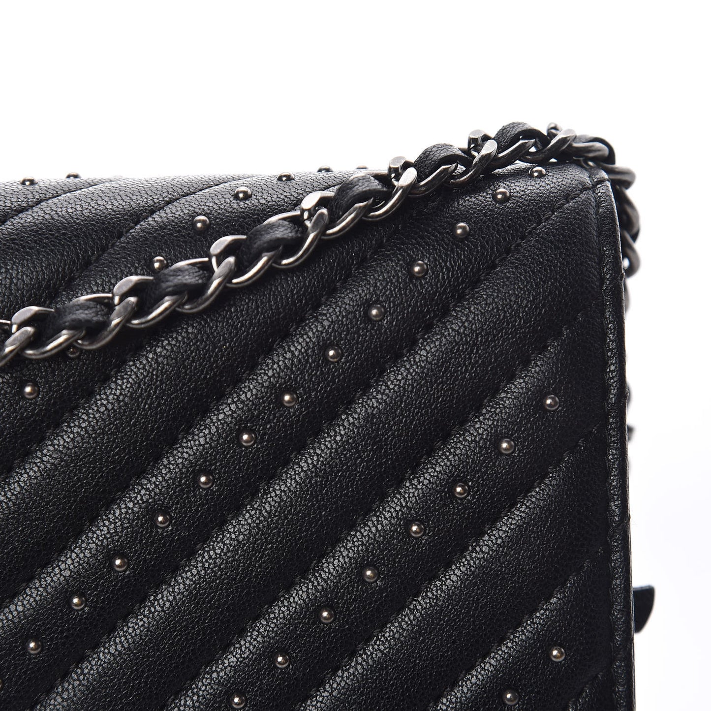 Sheepskin Chevron Quilted Studded Reissue Wallet On Chain WOC Black