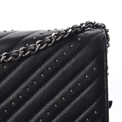 Chanel Sheepskin Chevron Quilted Studded Reissue Wallet On Chain WOC Black 13 of 14