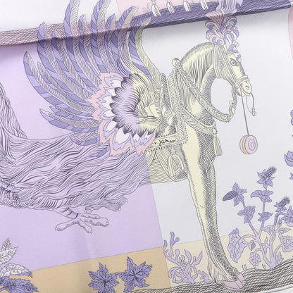Hermes Silk Della Cavalleria Favolosa Scarf 90 Parme Gris Perle Jaune Soufre 3 of 3