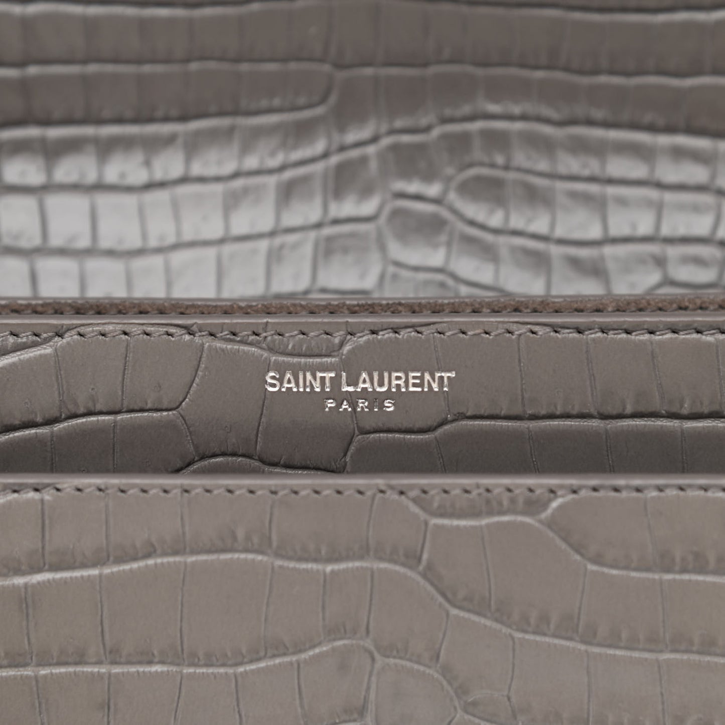 Calfskin Crocodile Embossed Medium Monogram Sunset Fog