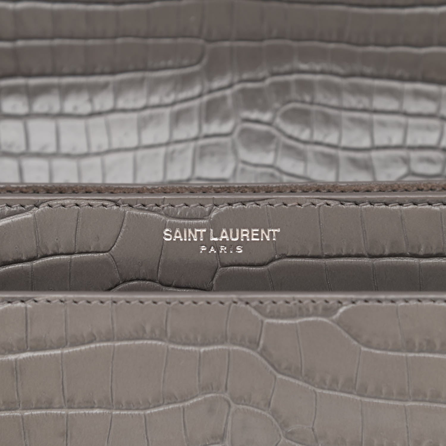 Saint Laurent Calfskin Crocodile Embossed Medium Monogram Sunset Fog 7 of 12
