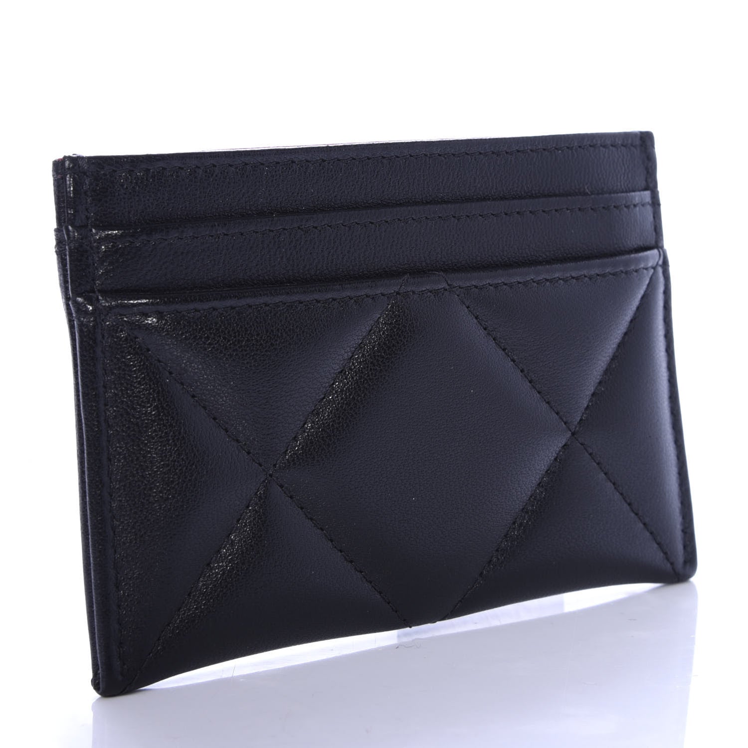 Chanel Shiny Goatskin Quilted Chanel 19 Card Holder Black 3 of 9