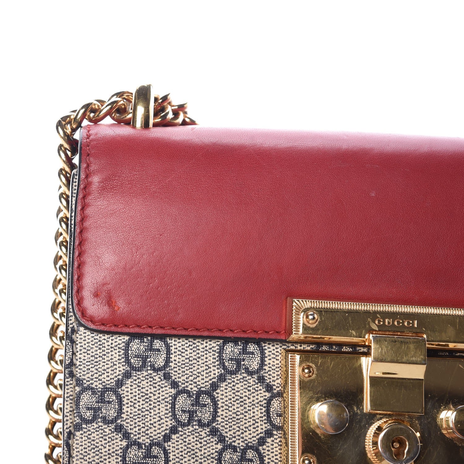 Gucci GG Supreme Monogram Moon Calfskin Small Padlock Shoulder Bag Beige Blue Hibiscus Red Mystic White 13 of 16